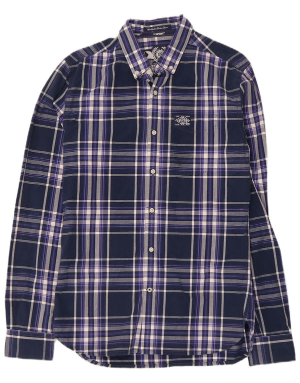 Superdry Herren-Hemd, klein, marineblau, kariert, Baumwolle