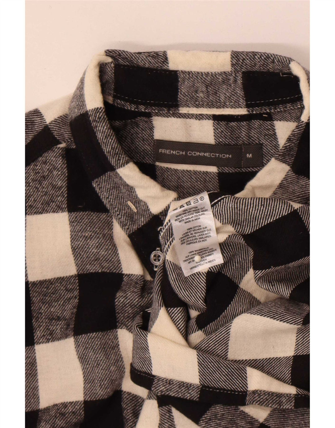French Connection Herren-Flanellhemd, mittelschwarz, kariert, Baumwolle