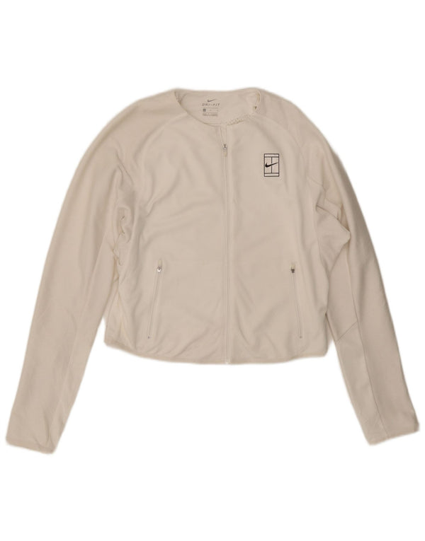 Nike Damen Dri Fit Crop Trainingsanzug Top Jacke UK 16 Large Weiß Polyester