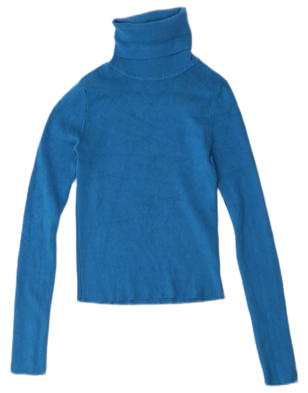 Zara Damen Crop Rollkragen Top Langarm UK 8 Small Blaue Viskose