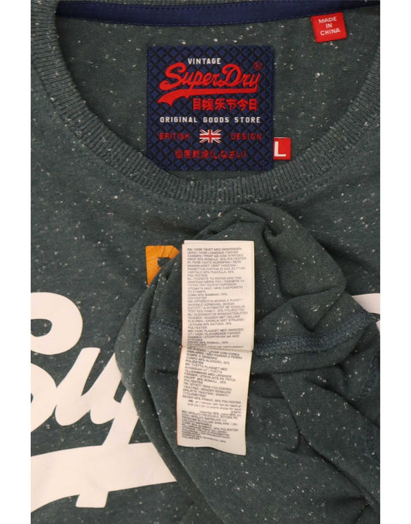 Superdry Herren Grafik-T-Shirt-Oberteil, groß, grün gefleckte Baumwolle