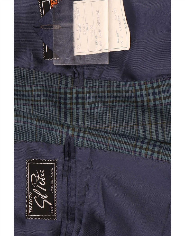 Vintage Herren 2-Knopf-Blazerjacke IT 50 Große blau karierte Wolle