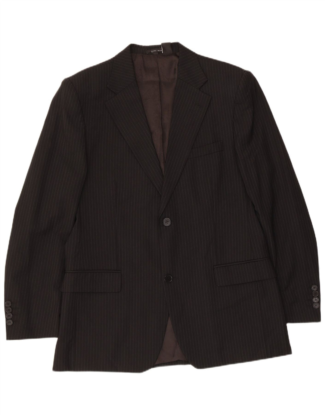 ZARA Herren-Blazer mit 2 Knöpfen, EU 50, mittelschwarze Nadelstreifenwolle