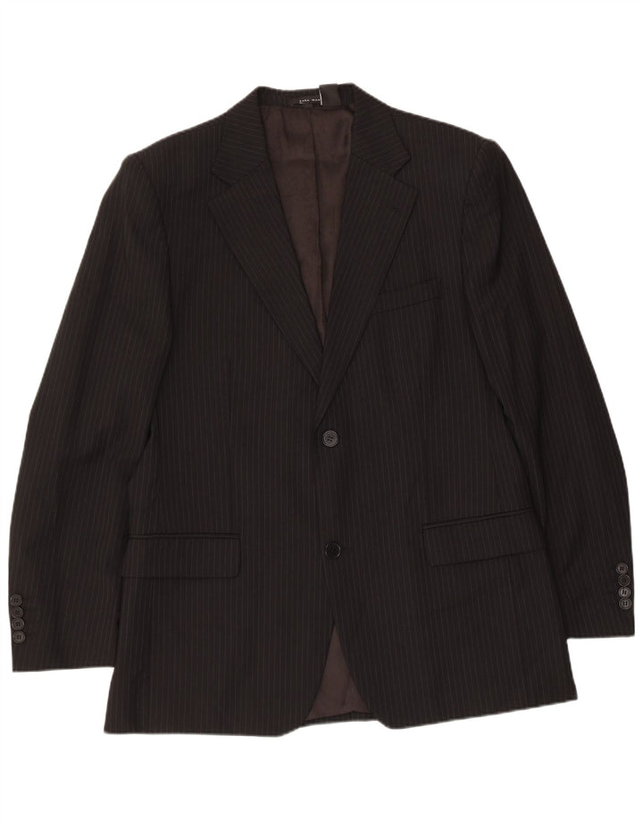 ZARA Herren-Blazer mit 2 Knöpfen, EU 50, mittelschwarze Nadelstreifenwolle