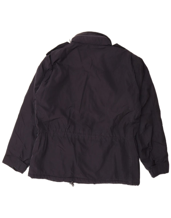 Alberto Aspesi Herren-Militärjacke mit Kapuze, UK 40, Größe L, Marineblau, Polyester