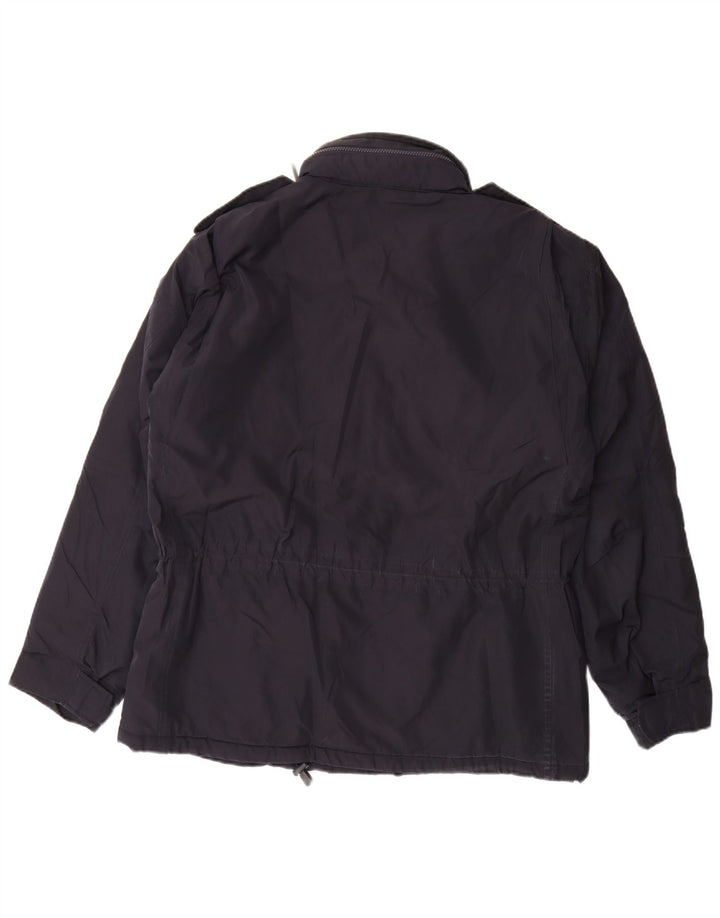 Alberto Aspesi Herren-Militärjacke mit Kapuze, UK 40, Größe L, Marineblau, Polyester