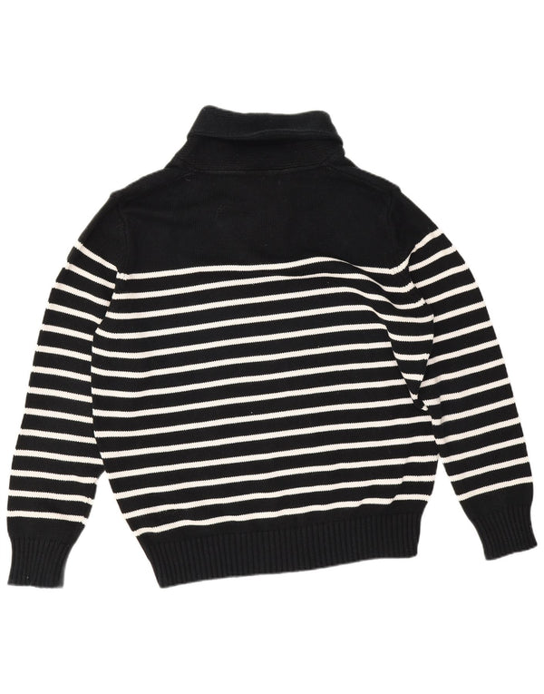 Zara Herren-Pullover mit Schalkragen, XL, schwarz gestreift, Baumwolle