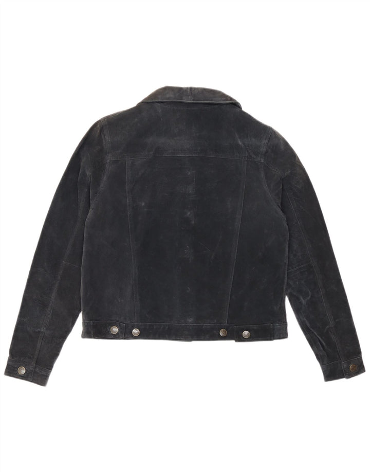 Vintage Damen Wildlederjacke UK 14 Mittelgraues Leder