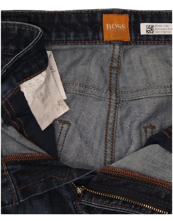 Hugo Boss Herren Straight Jeans W33 L32 Marineblaue Baumwolle