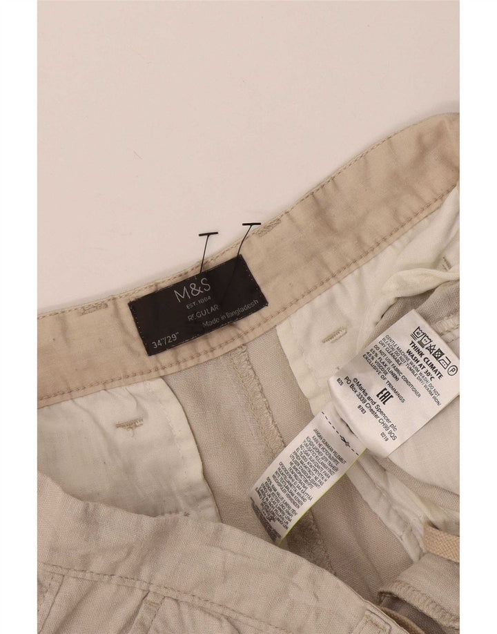 Marks & Spencer Herren-Bermudashorts, normal, W34, Größe L, Beige, Leinen