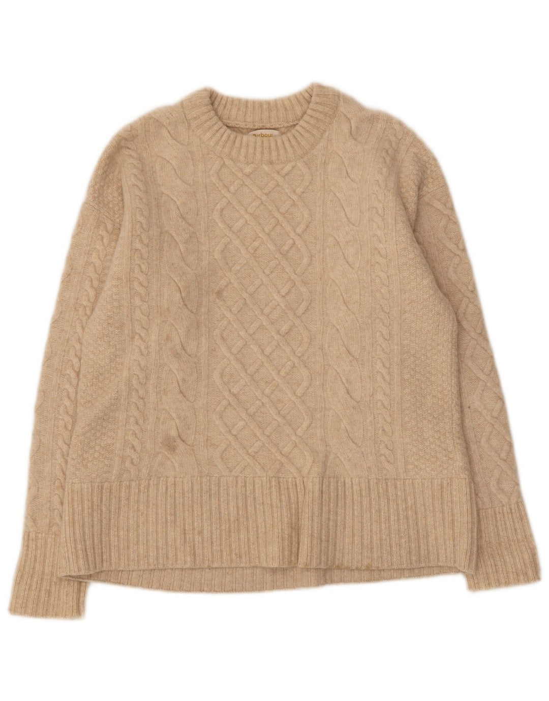 Barbour Damen-Pullover mit Rundhalsausschnitt, UK 10, kleine beige Wolle