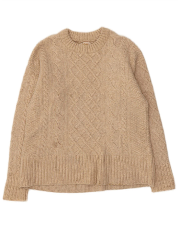 Barbour Damen-Pullover mit Rundhalsausschnitt, UK 10, kleine beige Wolle
