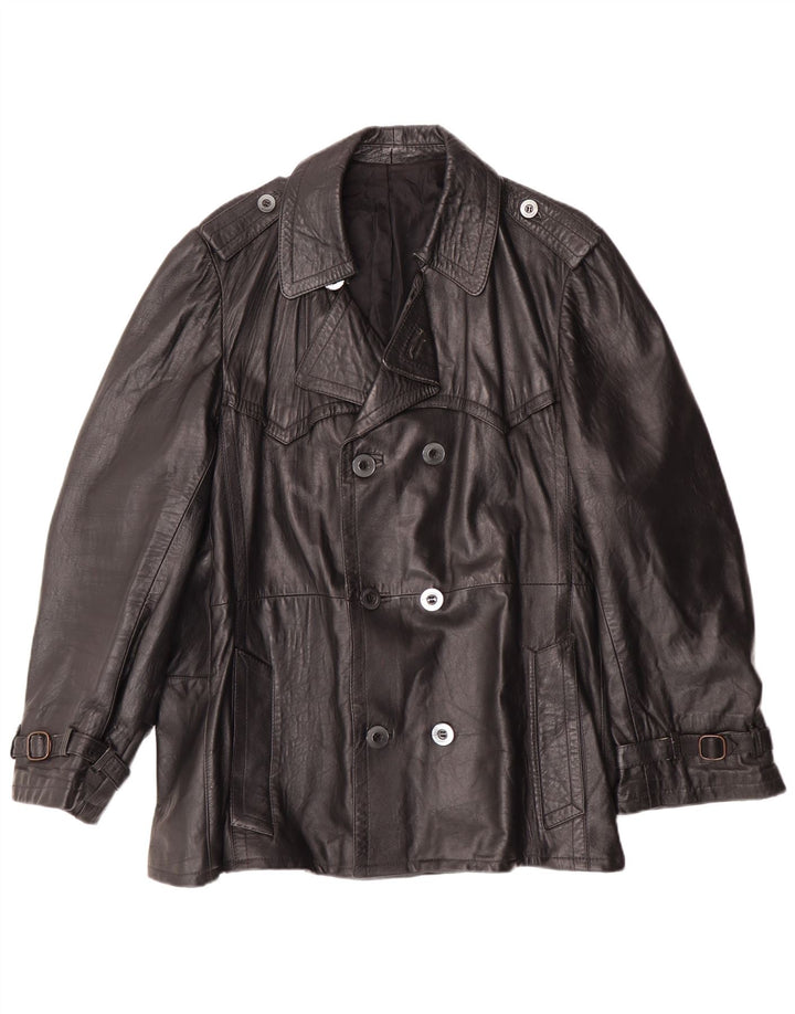 Vintage Herren Zweireihige Lederjacke UK 40 Großes schwarzes Leder