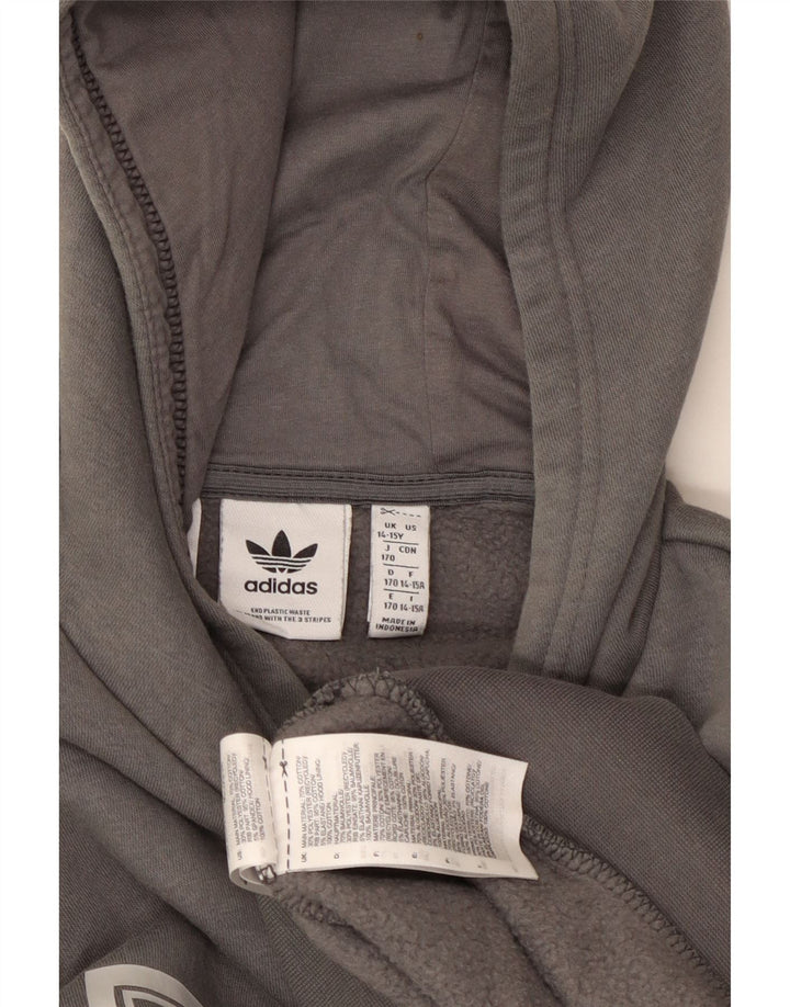 ADIDAS Boys Graphic Hoodie Jumper 14-15 Years Grey Colourblock Cotton Vintage Adidas and Second-Hand Adidas from Messina Hembry 