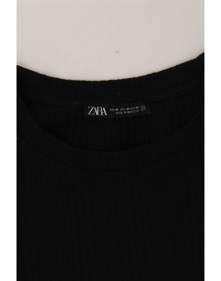 Zara Damen Crop Top Langarm UK 12 Medium Schwarz