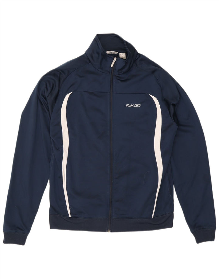 Reebok Herren-Trainingsanzug-Top-Jacke, mittelgroßes marineblaues Farbblock-Polyester