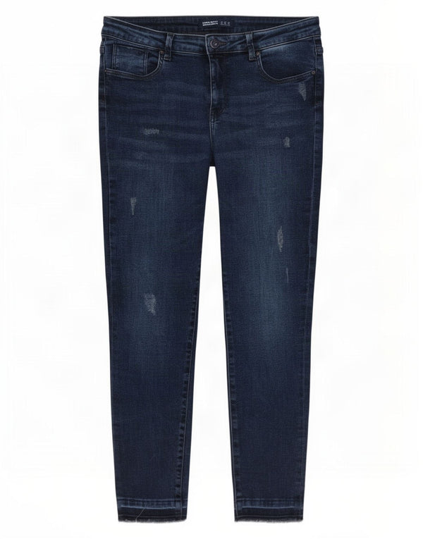 Zara Damen Distressed Skinny Jeans EU 40 Medium W30 L26 Marineblau Baumwolle