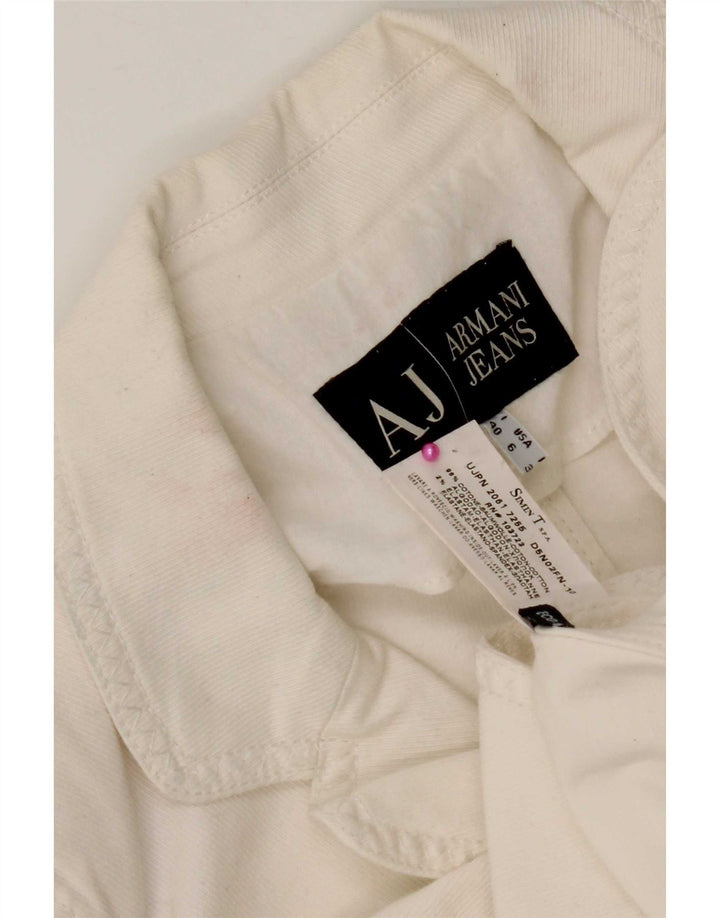 Armani Jeans Damen 3-Knopf-Blazerjacke UK 10 Small Weiße Baumwolle
