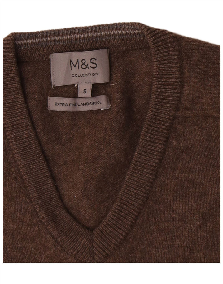 Marks & Spencer Herren-Pullover mit V-Ausschnitt, kleine braune Lammwolle