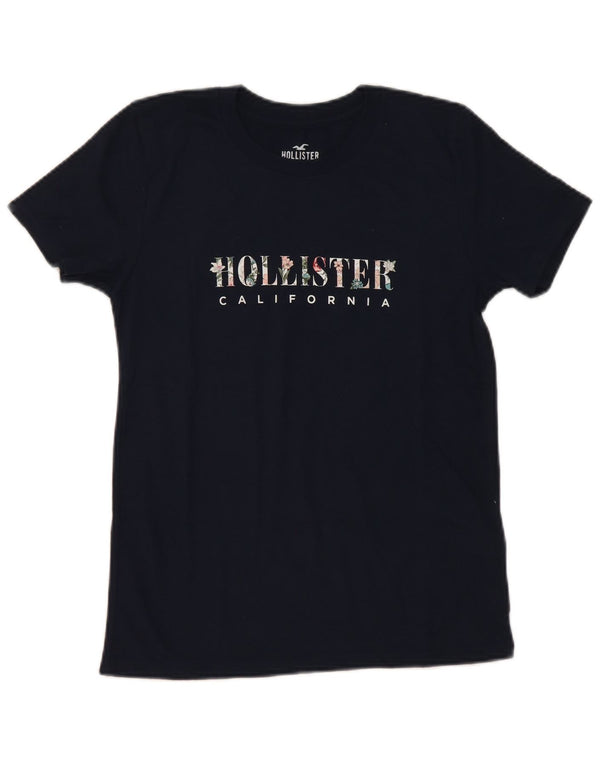 Hollister Womens Graphic T-Shirt Top UK 10 Small Marineblau Baumwolle