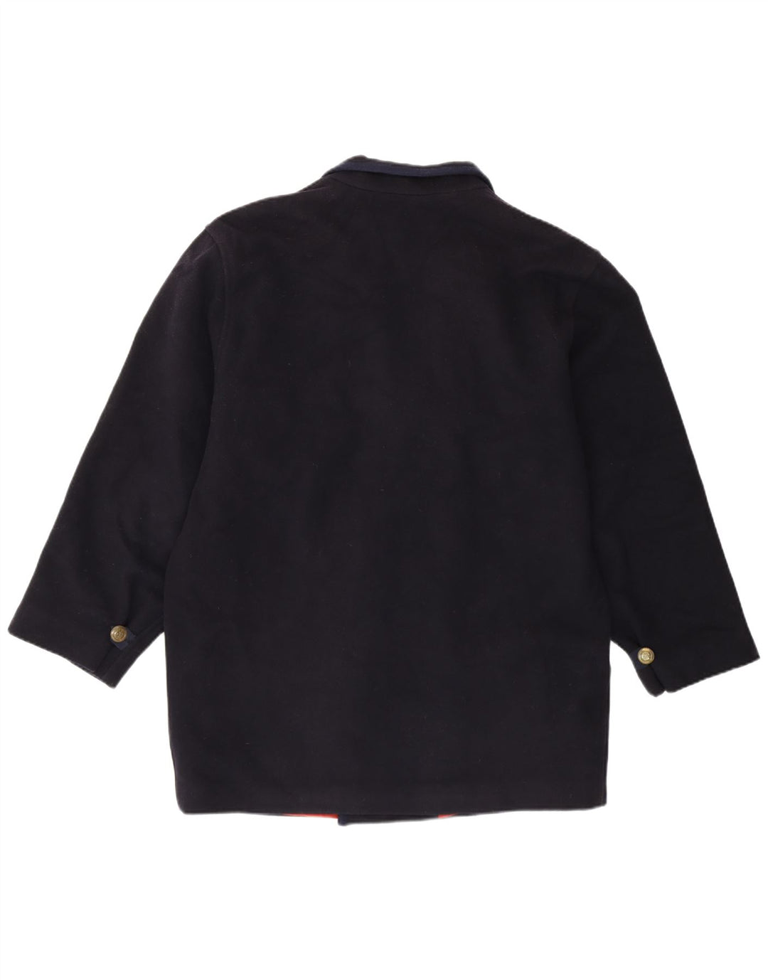 Vintage Herren Regular Fit Zweireihiger Mantel IT 46 Kleine marineblaue Wolle