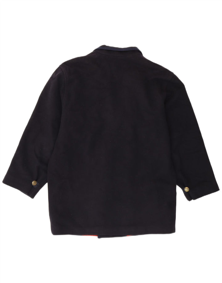 Vintage Herren Regular Fit Zweireihiger Mantel IT 46 Kleine marineblaue Wolle