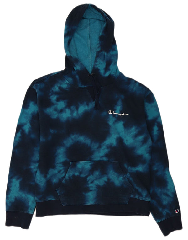 Champion Damen Kapuzenpullover UK 16 Large Blue Tie Dye Cotton
