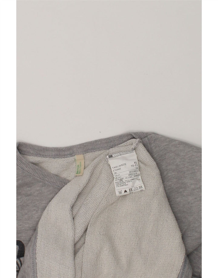 BENETTON Girls Graphic Sweatshirt Jumper 10-11 Years XL  Grey Cotton | Vintage Benetton | Thrift | Second-Hand Benetton | Used Clothing | Messina Hembry 