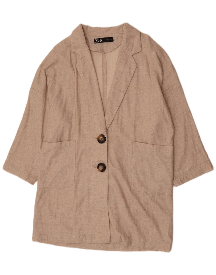Zara Damen Übergroßer Mantel UK 16 Large Beige Viskose
