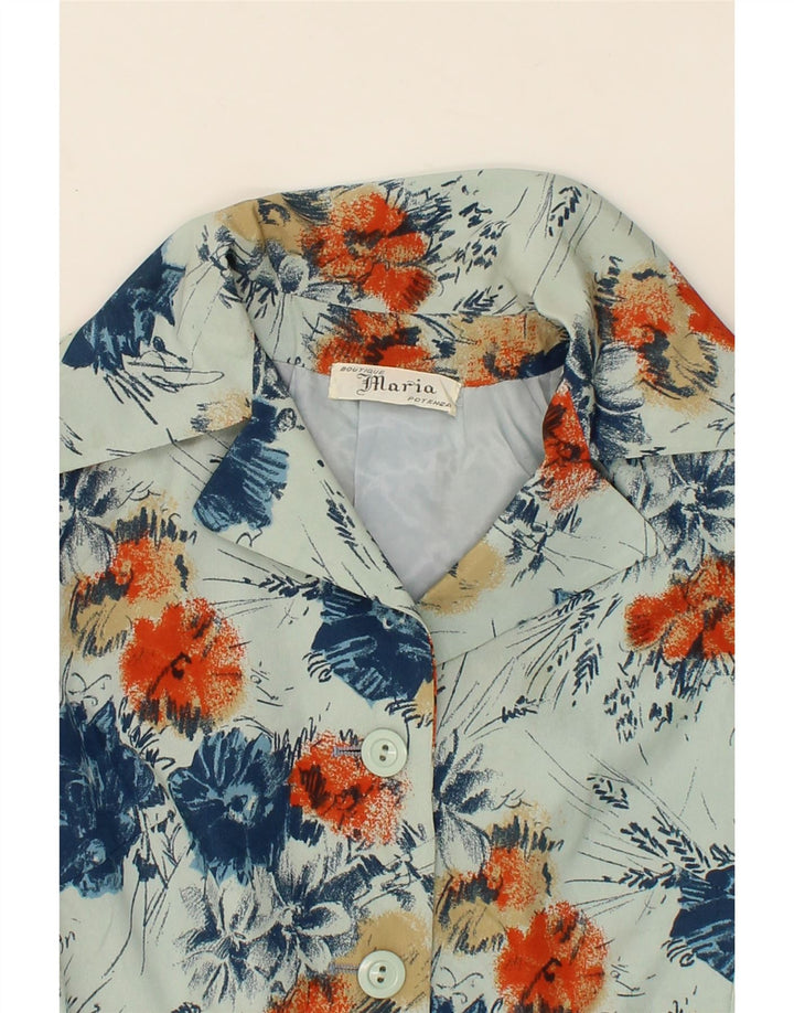 VINTAGE Womens 3 Button Blazer Jacket UK 14 Medium Blue Floral Vintage Vintage and Second-Hand Vintage from Messina Hembry 