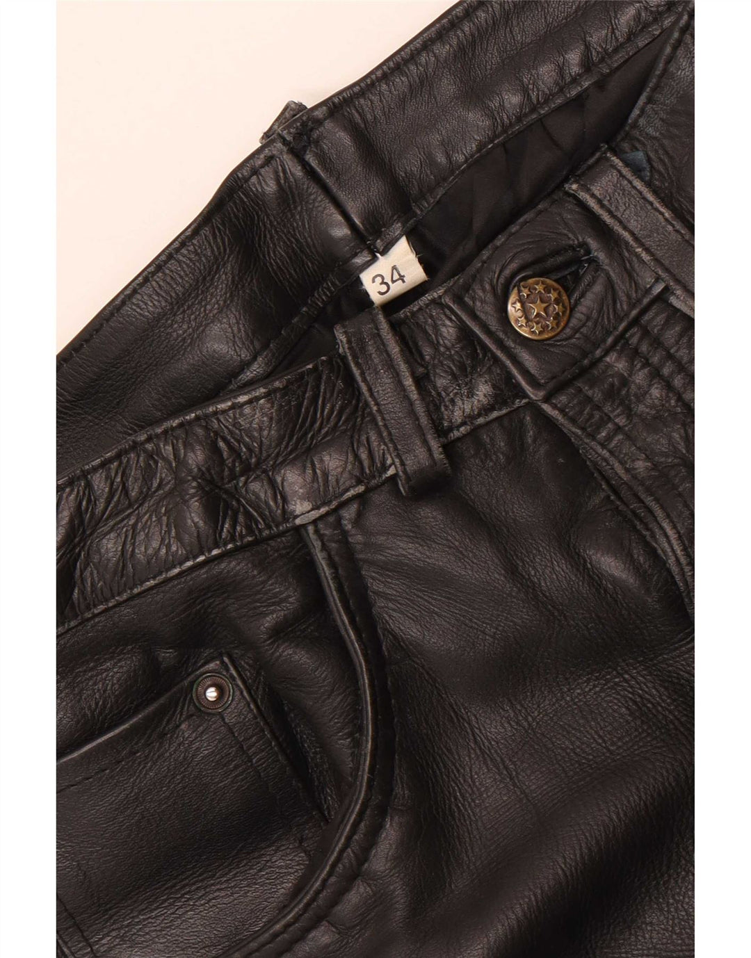 Vintage Herren gerade Lederhose W34 L31 Schwarz
