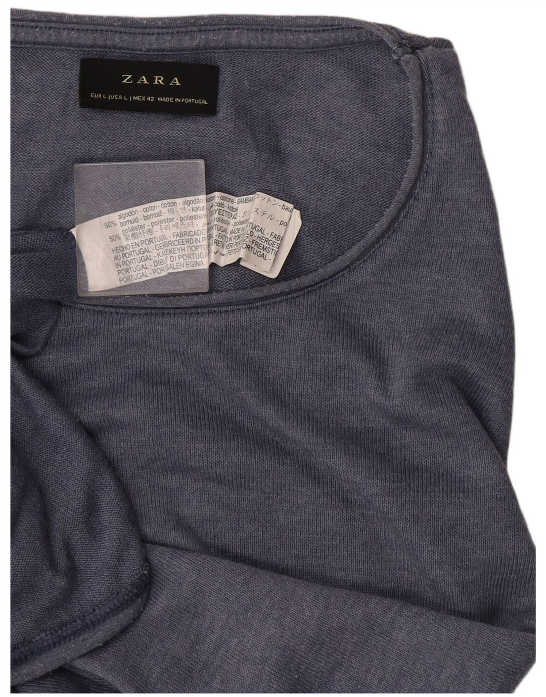 Zara Herren T-Shirt Top Large Blau Baumwolle