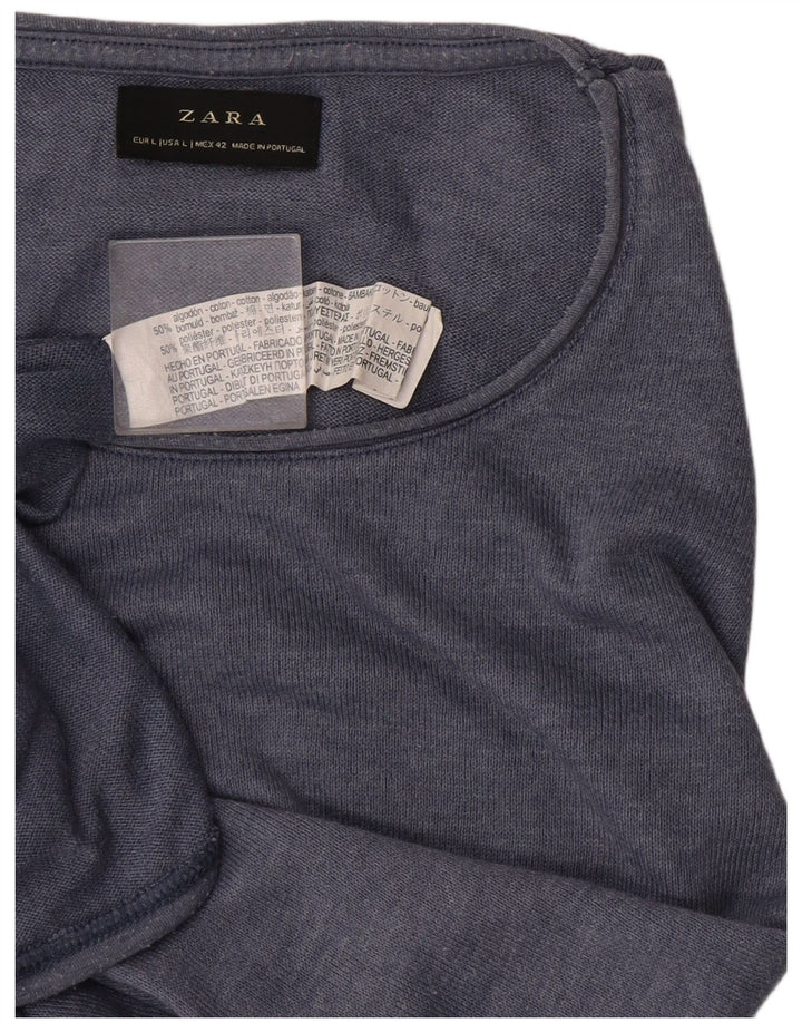 Zara Herren T-Shirt Top Large Blau Baumwolle