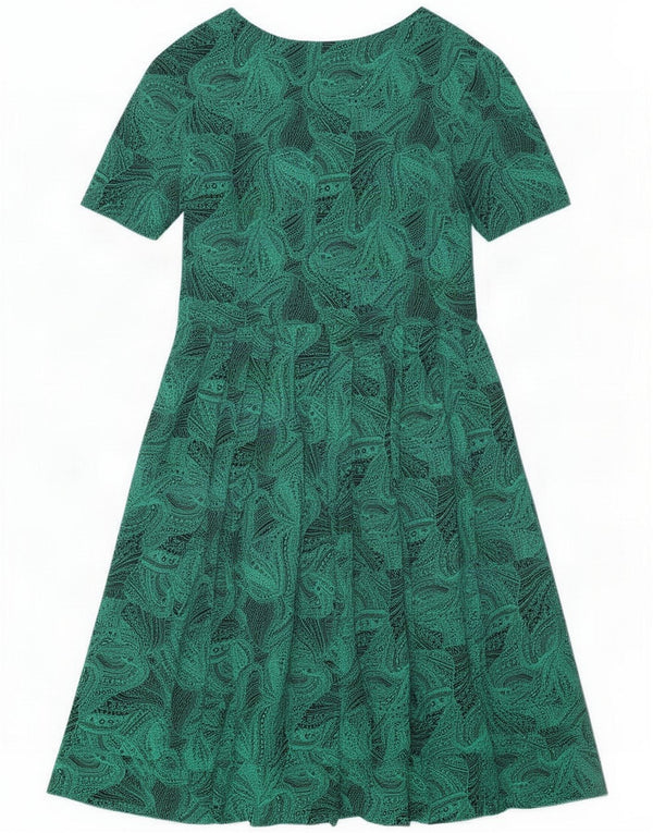 Vintage Womens Short Sleeves A-Line Dress UK 12 Medium Green Paisley