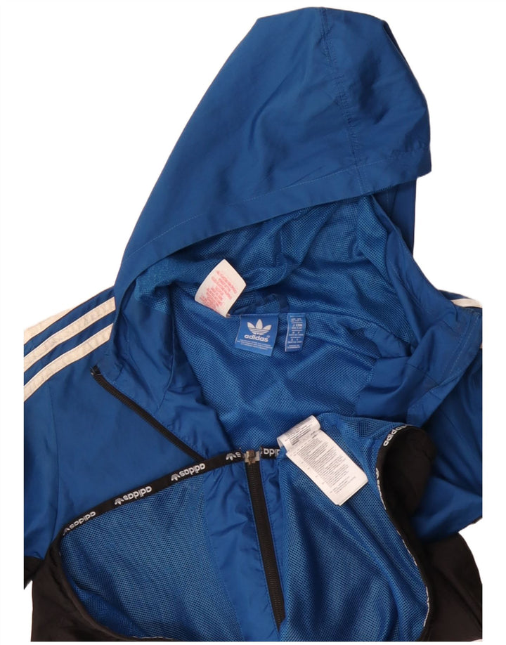 Adidas Regenjacke mit Kapuze für Jungen, 13–14 Jahre, blaues Colourblock-Polyester