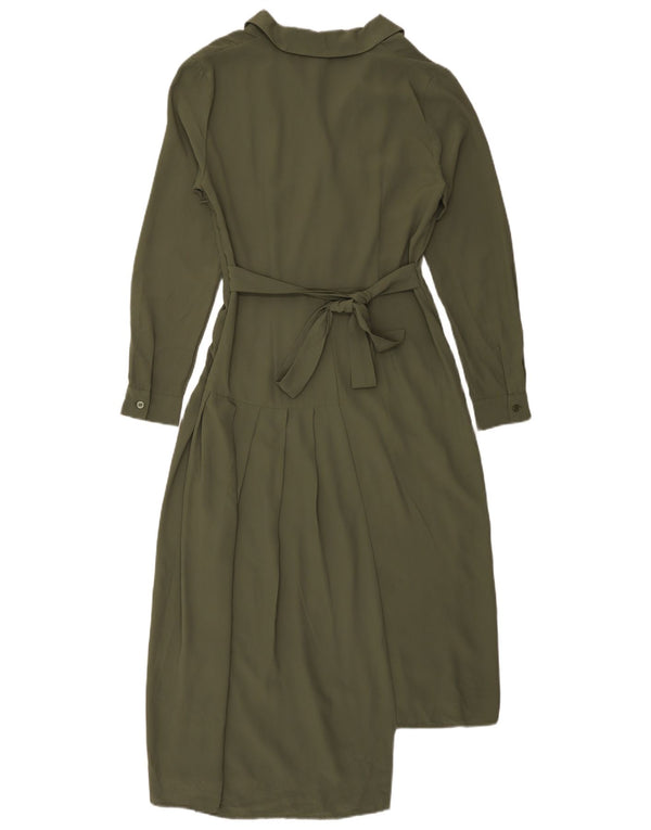 Topshop Damen Asymmetrisches Langarm-Maxikleid UK 10 Small Khaki