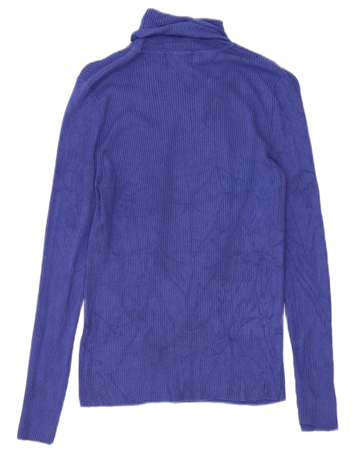 Marks & Spencer Damen Rollkragen-Blusenoberteil UK 12 Mittelblaue Viskose