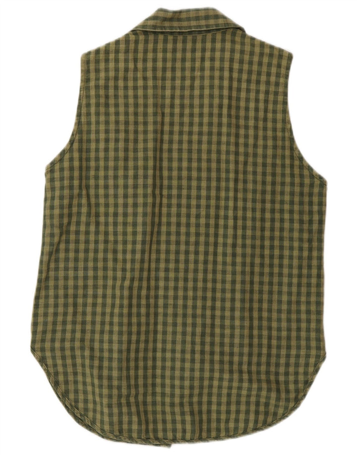 Timberland Damen ärmellose Hemdbluse US 6 Medium Khaki Gingham Leinen