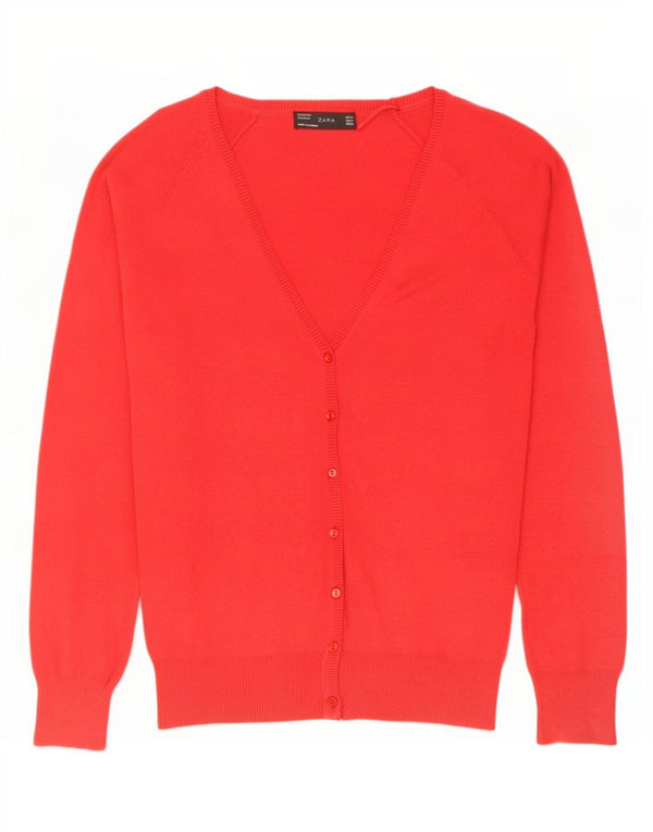 Zara Damen-Cardigan-Pullover UK 12 Mittelrote Baumwolle