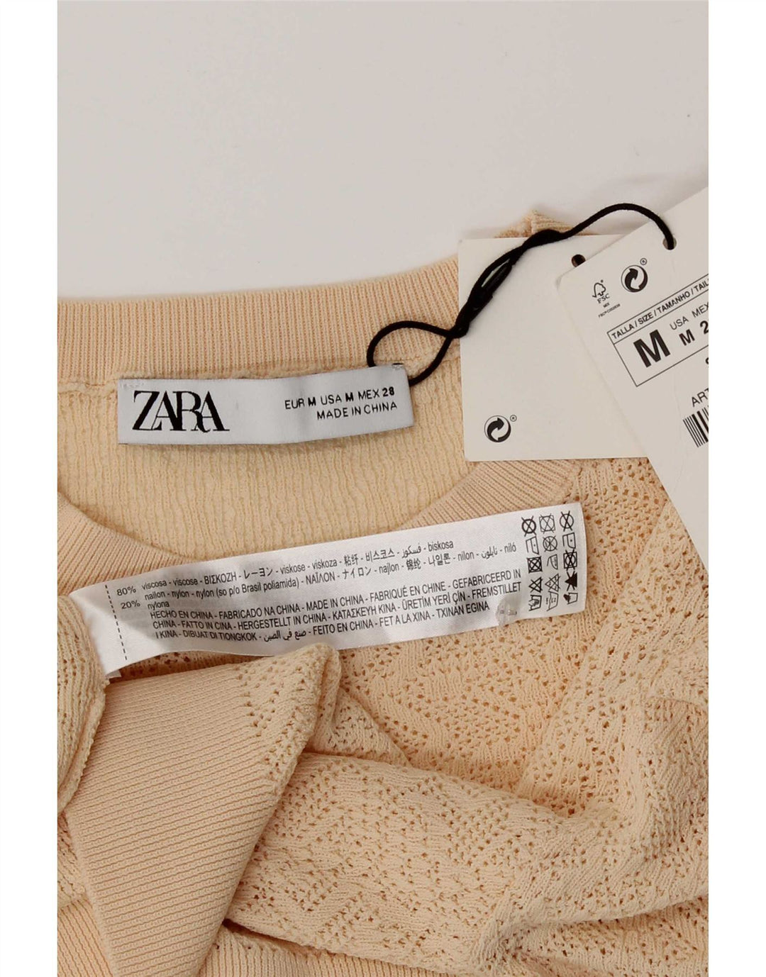 Zara Damen Top Langarm UK 12 Mittelbeige Viskose