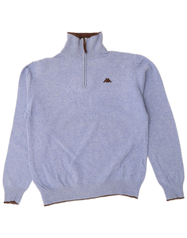 KAPPA Mens Zip Neck Jumper Sweater Large Blue Wool