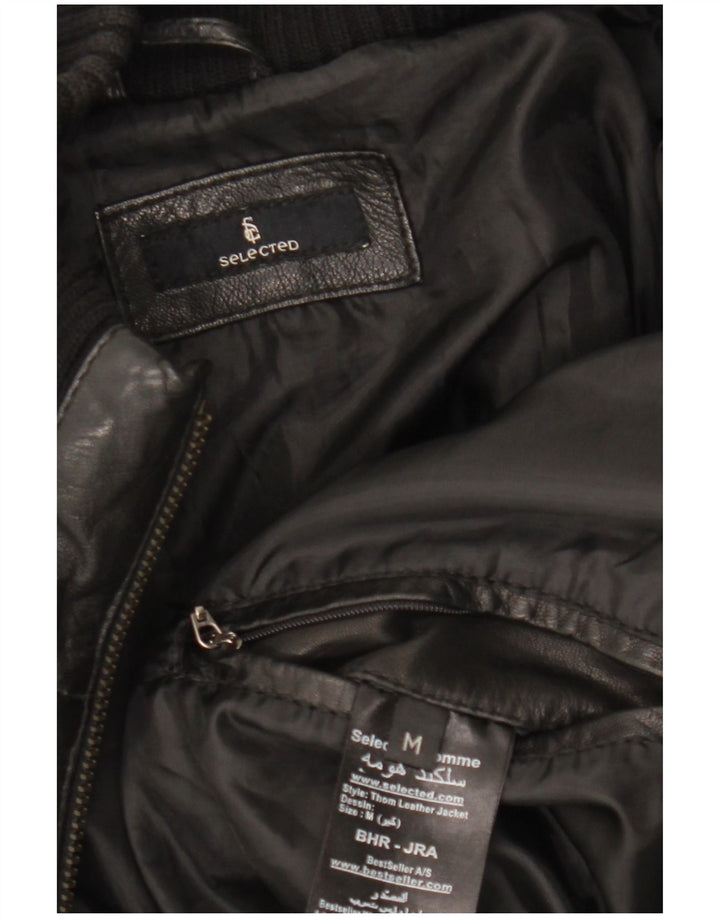 Ausgewählte Herren-Lederjacke, UK 38, mittelschwarzes Leder