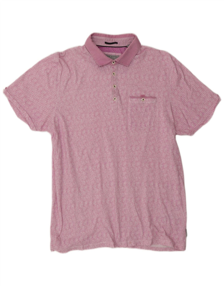 Ted Baker Herren-Poloshirt, Größe 5 XL, lila karierte Baumwolle