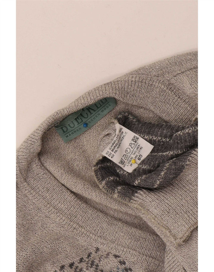 Bueckle Herren-Pullover mit V-Ausschnitt, EU 60 5XL, graue geometrische Schurwolle