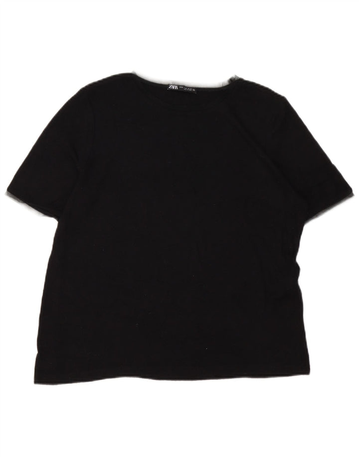 Zara Damen T-Shirt Top UK 12 Medium Schwarz Viskose