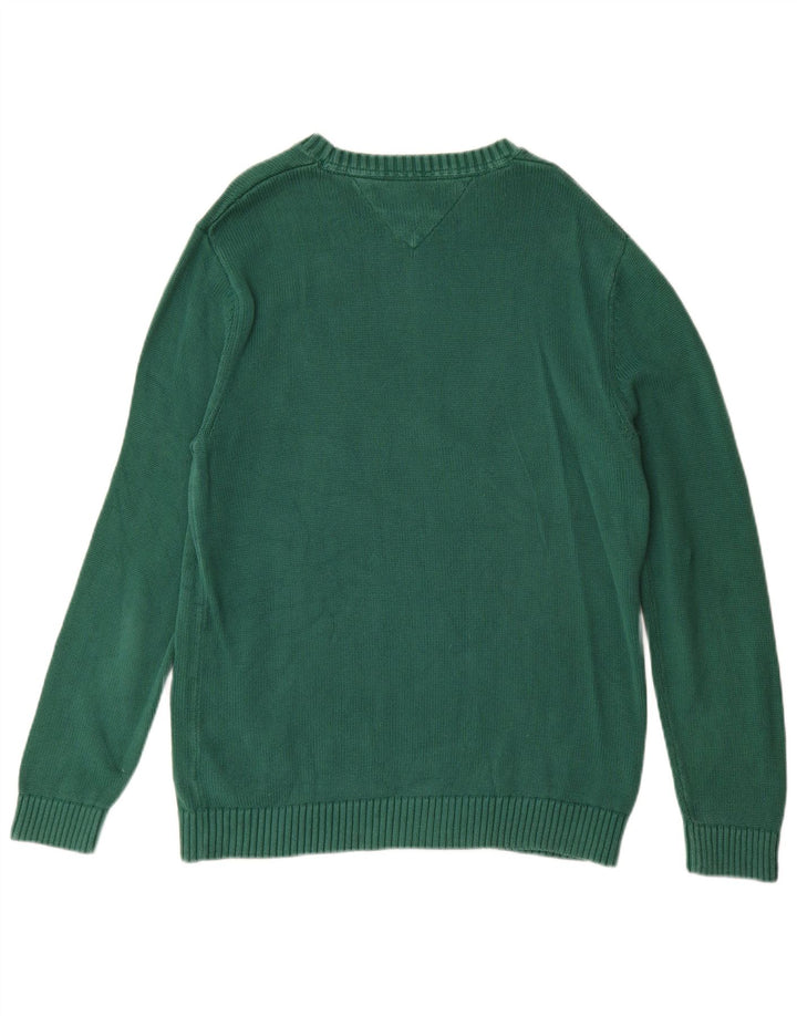 TOMMY HILFIGER Herren-Pullover mit Rundhalsausschnitt, mittelgrüne Baumwolle