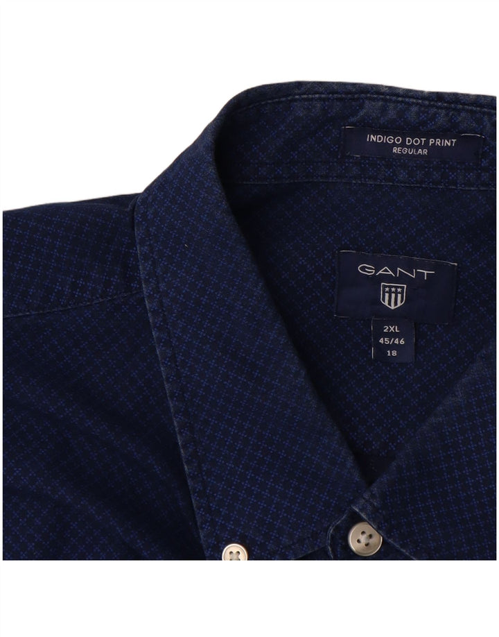 GANT Herren-Hemd mit normaler Passform, Größe 45/46, 18, 2XL, blaue geometrische Baumwolle