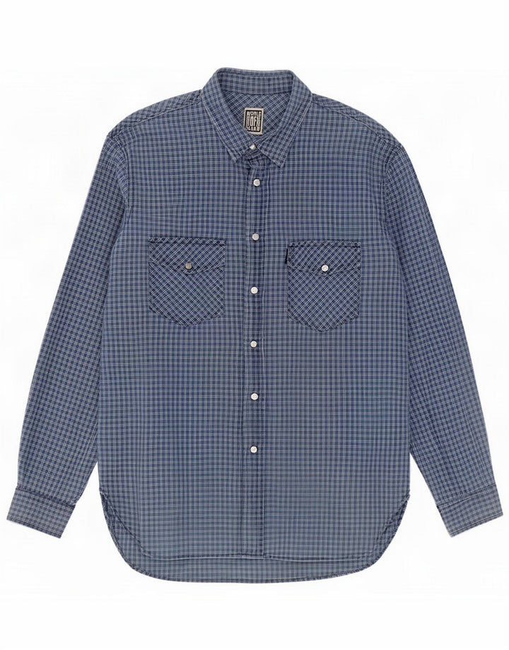 Casucci Herrenhemd XL Blau kariert Baumwolle