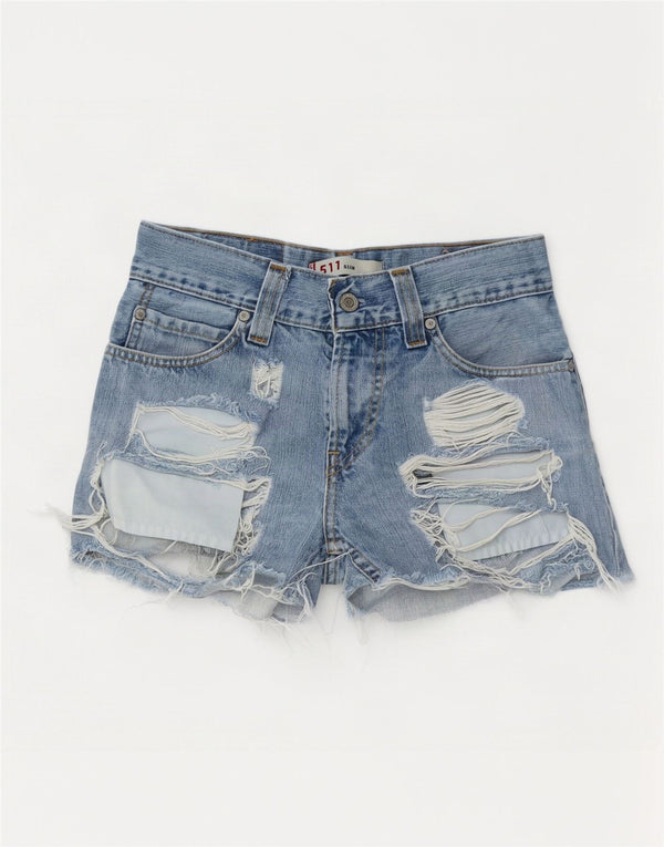 Levi's Damen 511 Distressed Slim Denim Shorts W26 Small Blau