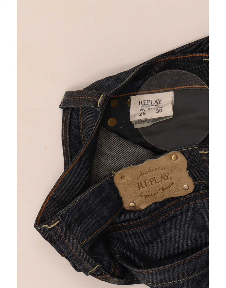 Replay Damen Slim Jeans W25 L30 Marineblau Baumwolle
